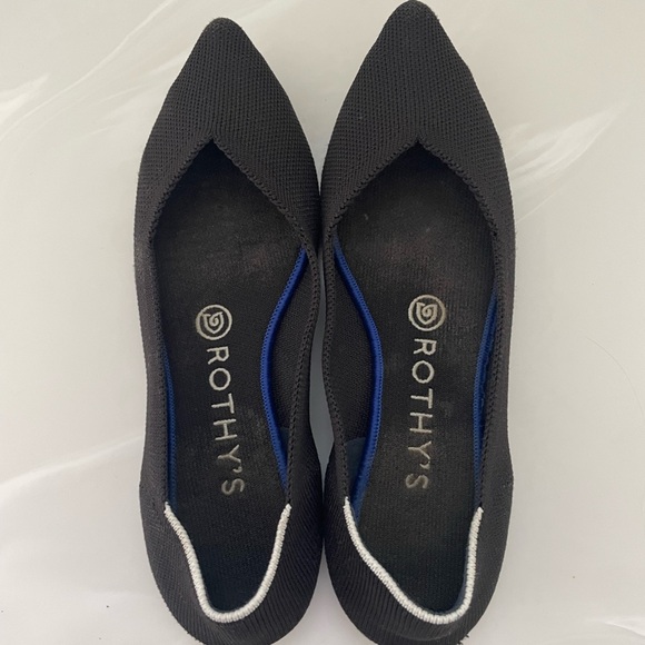 Used Rothy's Black Pointed Knit Flat with White Trim - Picture 2 of 6